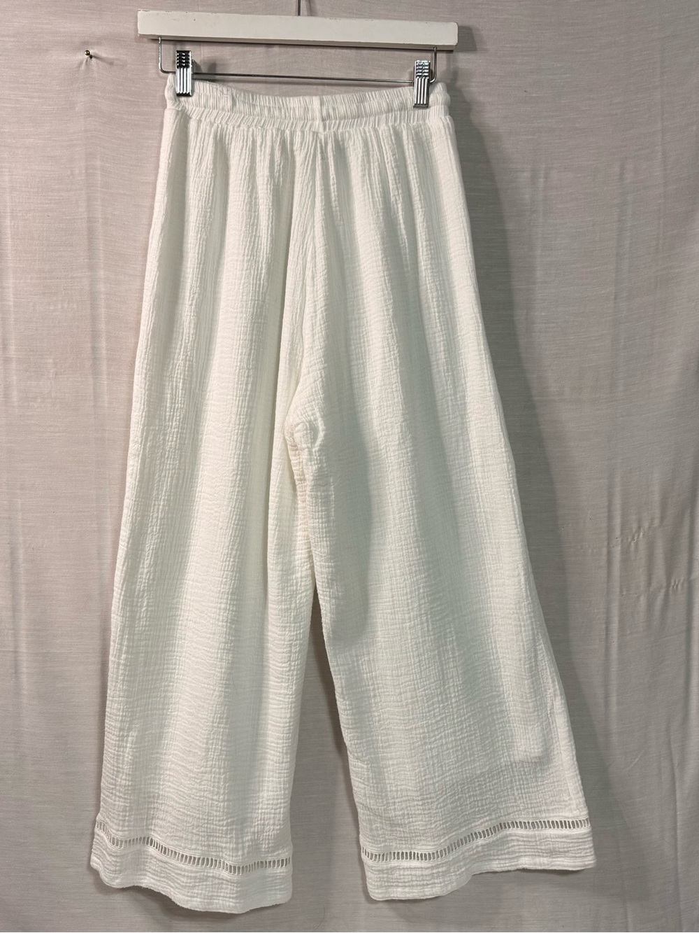 MINKPINK White Cotton Gauze Wide Leg Beach Pants XS - Picture 2 of 6
